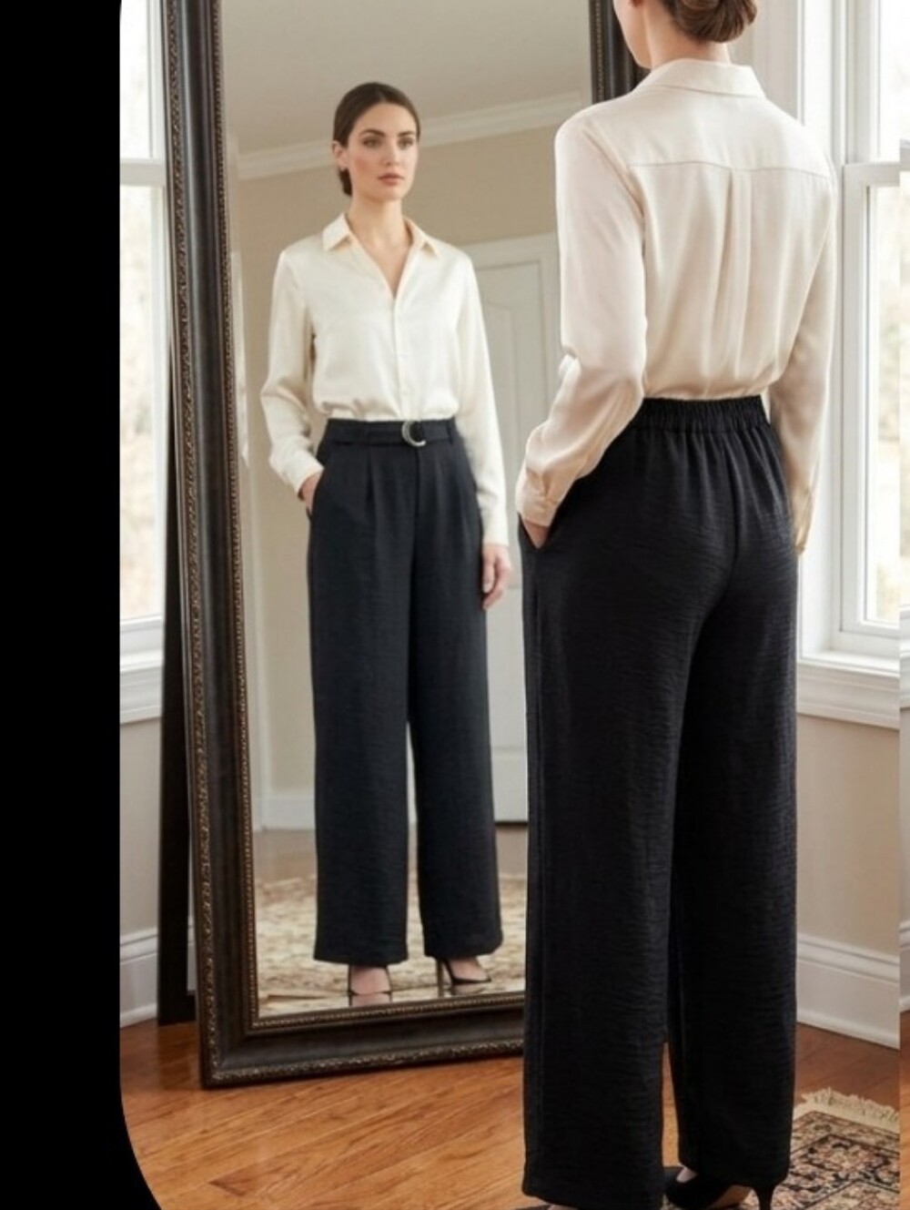 Black Dressy Trousers Wide Leg Pants Sz M Apt. 9